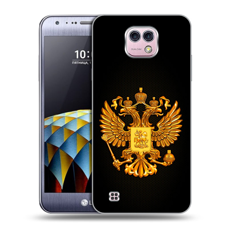 Силиконовый чехол на LG X cam с принтом Герб России желтый Силиконовый чехол на LG X cam с принтом Герб России желтый