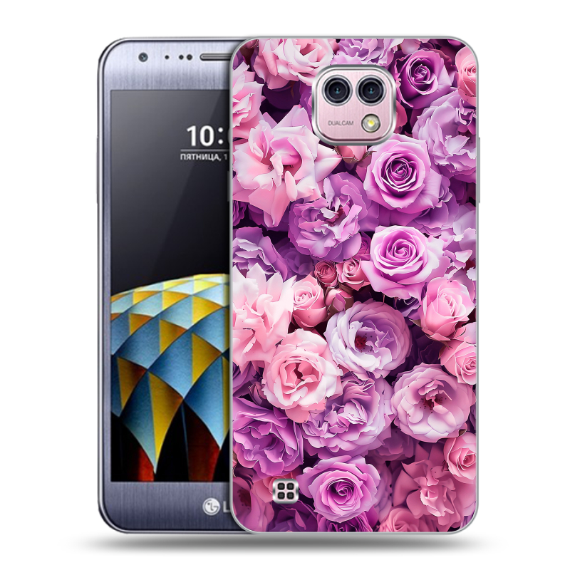 Силиконовый чехол на LG X cam с принтом лавандовые розы Силиконовый чехол на LG X cam с принтом лавандовые розы