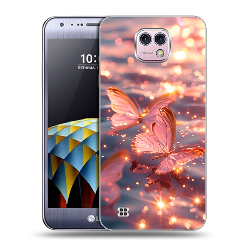 Силиконовый чехол на LG X cam с принтом бабочки розовые Силиконовый чехол на LG X cam с принтом бабочки розовые
