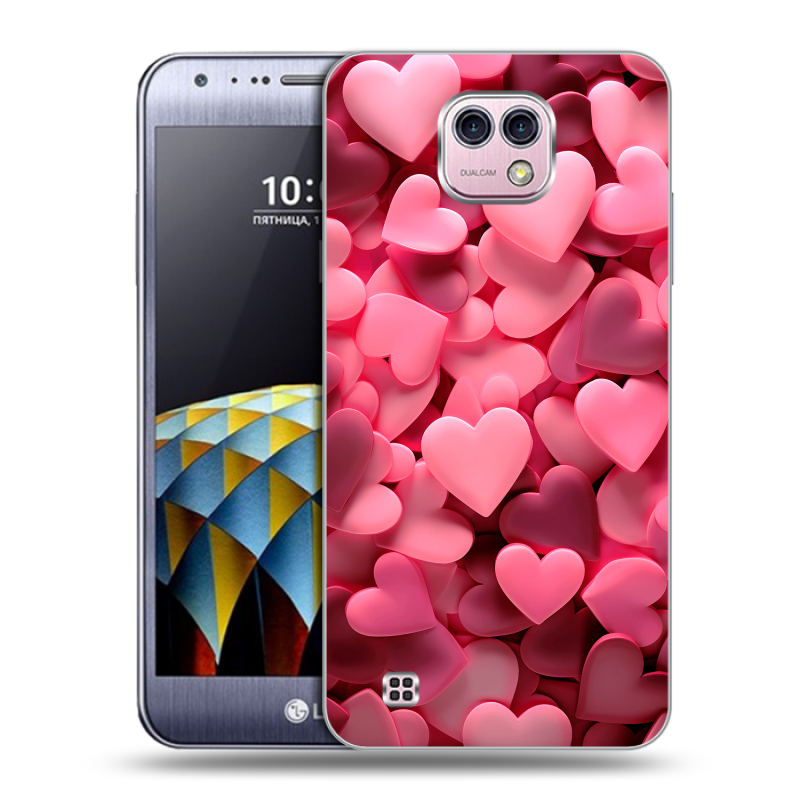 Силиконовый чехол на LG X cam с принтом розовые сердечки Силиконовый чехол на LG X cam с принтом розовые сердечки