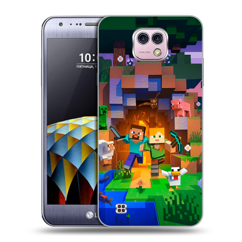 Силиконовый чехол на LG X cam с принтом Майнкрафт Minecraft Силиконовый чехол на LG X cam с принтом Майнкрафт Minecraft