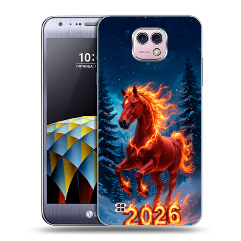 Силиконовый чехол на LG X cam с принтом Новый год коня Силиконовый чехол на LG X cam с принтом Новый год коня