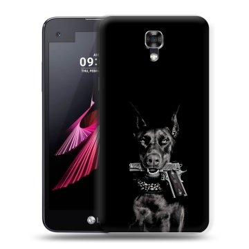 Пластиковый чехол на LG X screen с принтом Доберман и пистолет Пластиковый чехол на LG X screen с принтом Доберман и пистолет