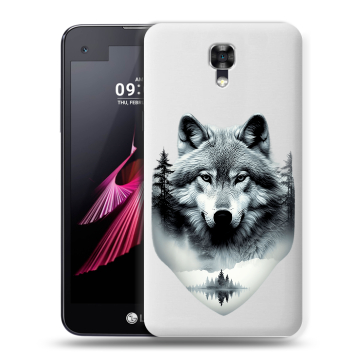 Пластиковый чехол на LG X screen с принтом Волк в лесу Пластиковый чехол на LG X screen с принтом Волк в лесу