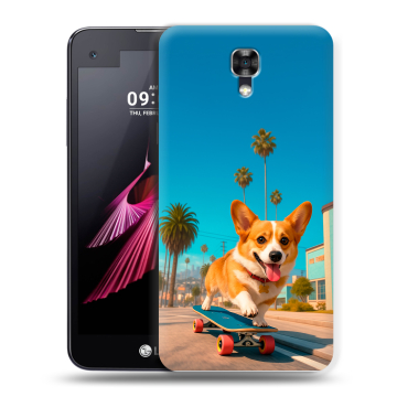 Пластиковый чехол на LG X screen с принтом Корги на скейте