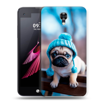 Пластиковый чехол на LG X screen с принтом Мопс в шапке Пластиковый чехол на LG X screen с принтом Мопс в шапке