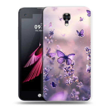 Пластиковый чехол на LG X screen с принтом бабочки и лаванда