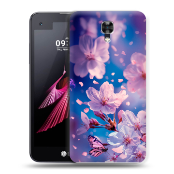 Пластиковый чехол на LG X screen с принтом цветы бабочки Пластиковый чехол на LG X screen с принтом цветы бабочки