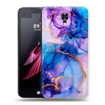 Пластиковый чехол на LG X screen с принтом синий мрамор