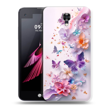 Пластиковый чехол на LG X screen с принтом цветы бабочки Пластиковый чехол на LG X screen с принтом цветы бабочки