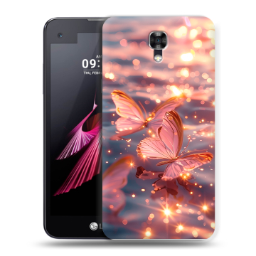 Пластиковый чехол на LG X screen с принтом бабочки розовые