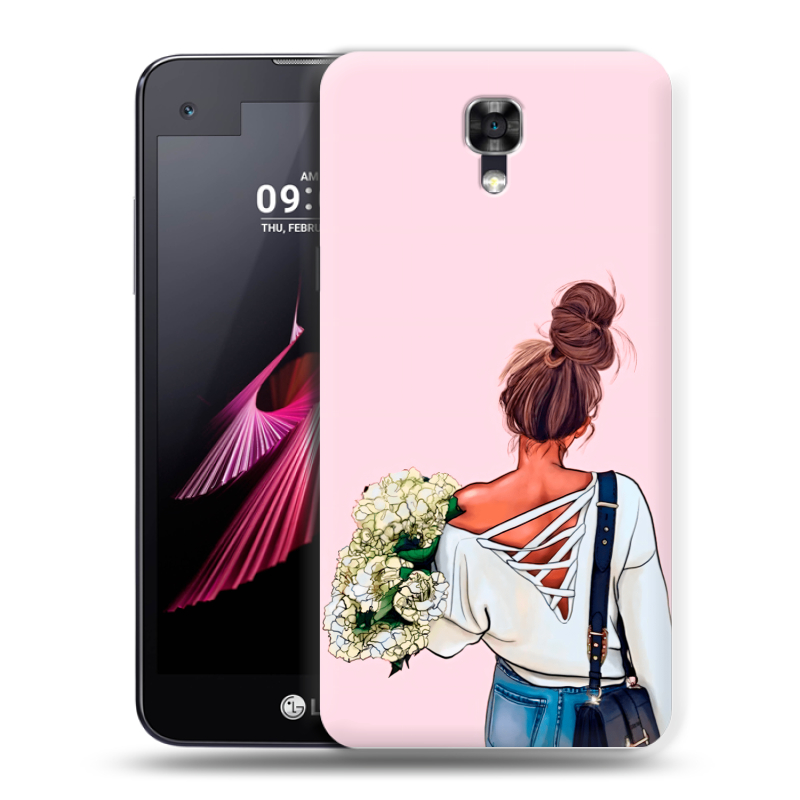 Пластиковый чехол на LG X screen с принтом Девушка и букет Пластиковый чехол на LG X screen с принтом Девушка и букет