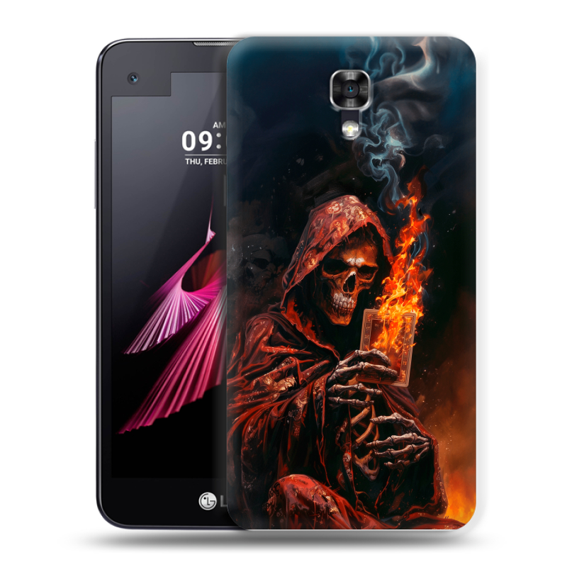 Пластиковый чехол на LG X screen с принтом Скелет и карты Пластиковый чехол на LG X screen с принтом Скелет и карты