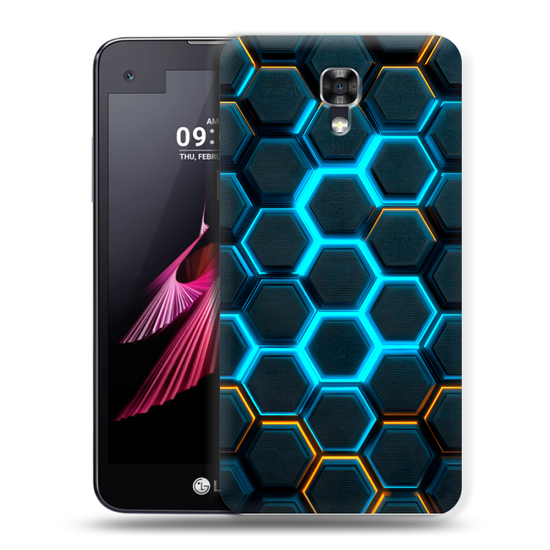 Пластиковый чехол на LG X screen с принтом Неоновые соты Пластиковый чехол на LG X screen с принтом Неоновые соты