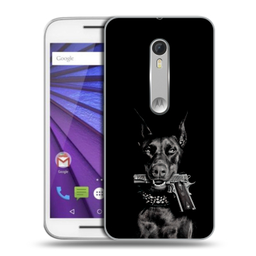 Пластиковый чехол на Lenovo Moto G с принтом Доберман и пистолет Пластиковый чехол на Lenovo Moto G с принтом Доберман и пистолет