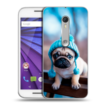 Пластиковый чехол на Lenovo Moto G с принтом Мопс в шапке