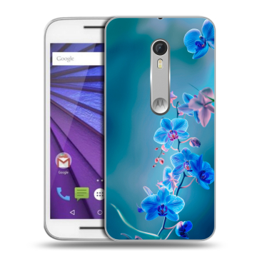Пластиковый чехол на Lenovo Moto G с принтом Голубые цветы