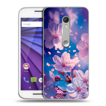 Пластиковый чехол на Lenovo Moto G с принтом цветы бабочки