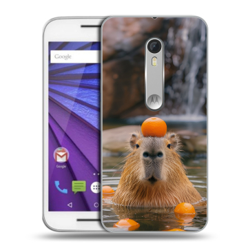 Пластиковый чехол на Lenovo Moto G с принтом Капибара с апельсином