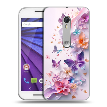 Пластиковый чехол на Lenovo Moto G с принтом цветы бабочки