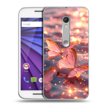 Пластиковый чехол на Lenovo Moto G с принтом бабочки розовые