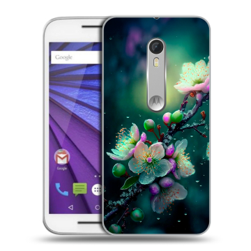 Пластиковый чехол на Lenovo Moto G с принтом Цветы и мрамор