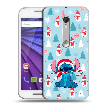 Пластиковый чехол на Lenovo Moto G с принтом Стич Новый год