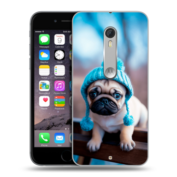 Пластиковый чехол на Lenovo Moto X Style с принтом Мопс в шапке