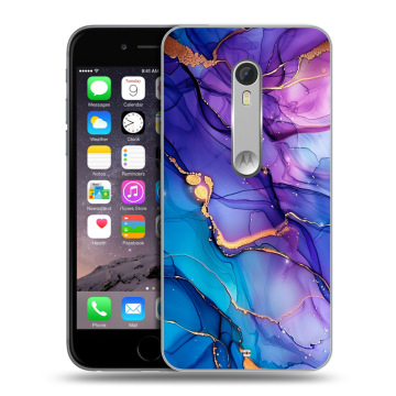 Пластиковый чехол на Lenovo Moto X Style с принтом синий мрамор