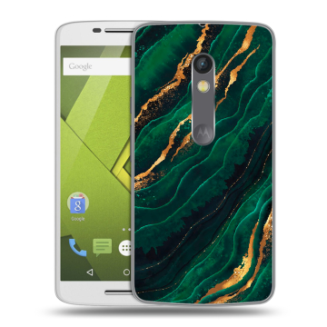 Силиконовый чехол на Lenovo Moto X Play с принтом Мрамор зеленое золото