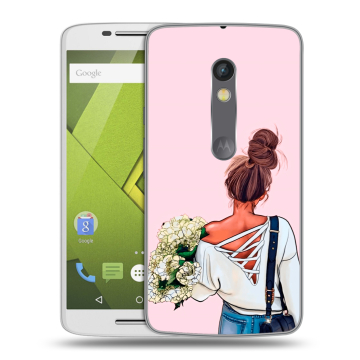 Силиконовый чехол на Lenovo Moto X Play с принтом Девушка и букет
