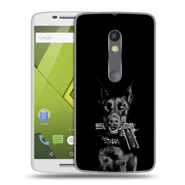Силиконовый чехол на Lenovo Moto X Play с принтом Доберман и пистолет