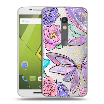 Силиконовый чехол на Lenovo Moto X Play с принтом Бабочки и цветы