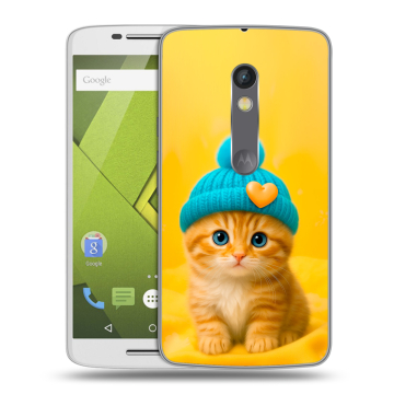 Силиконовый чехол на Lenovo Moto X Play с принтом Котенок в шапке