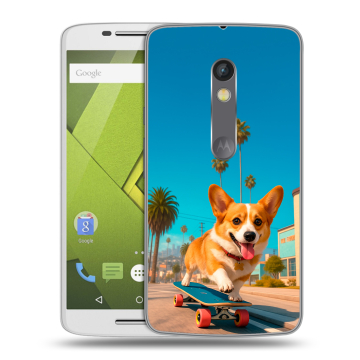 Силиконовый чехол на Lenovo Moto X Play с принтом Корги на скейте