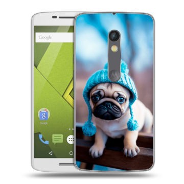 Силиконовый чехол на Lenovo Moto X Play с принтом Мопс в шапке