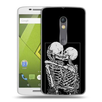 Силиконовый чехол на Lenovo Moto X Play с принтом Поцелуй скелетов