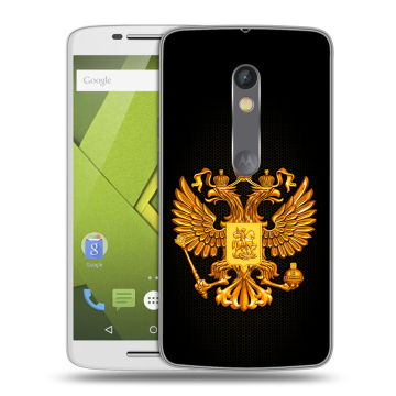 Силиконовый чехол на Lenovo Moto X Play с принтом Герб России желтый