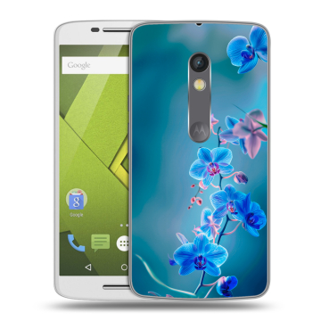 Силиконовый чехол на Lenovo Moto X Play с принтом Голубые цветы