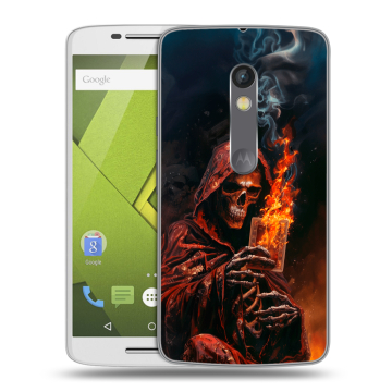 Силиконовый чехол на Lenovo Moto X Play с принтом Скелет и карты