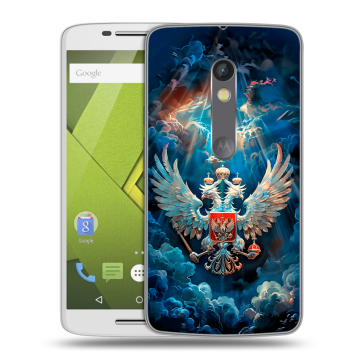 Силиконовый чехол на Lenovo Moto X Play с принтом Герб флаг России