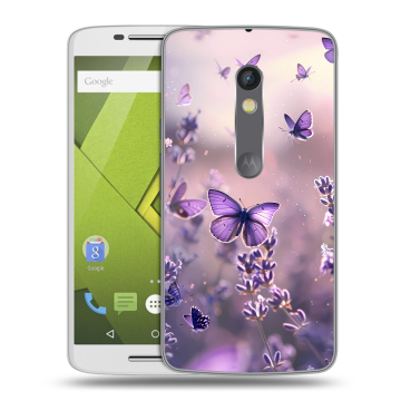 Силиконовый чехол на Lenovo Moto X Play с принтом бабочки и лаванда