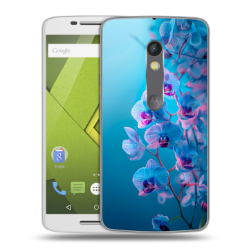 Силиконовый чехол на Lenovo Moto X Play с принтом голубые орхидеи