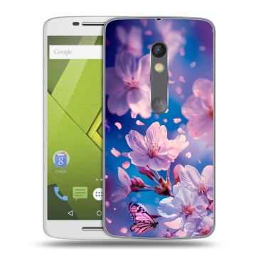 Силиконовый чехол на Lenovo Moto X Play с принтом цветы бабочки