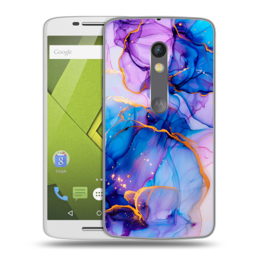 Силиконовый чехол на Lenovo Moto X Play с принтом синий мрамор