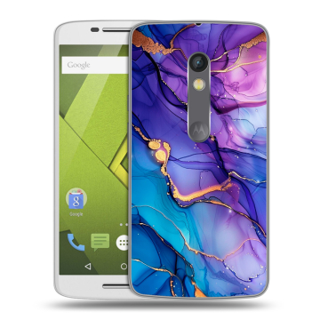 Силиконовый чехол на Lenovo Moto X Play с принтом синий мрамор