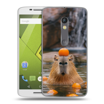 Силиконовый чехол на Lenovo Moto X Play с принтом Капибара с апельсином