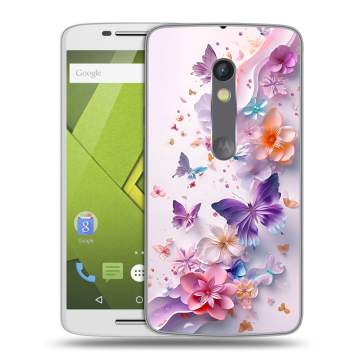 Силиконовый чехол на Lenovo Moto X Play с принтом цветы бабочки