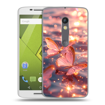 Силиконовый чехол на Lenovo Moto X Play с принтом бабочки розовые