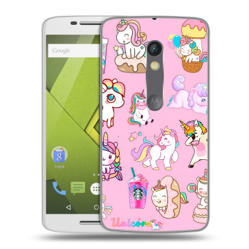 Силиконовый чехол на Lenovo Moto X Play с принтом розовые единороги